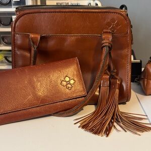 Brown Leather Women Bag and Wallet Set
